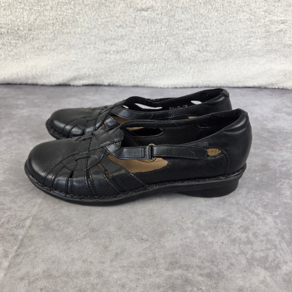 Clarks Bendables Black Leather Woven Cut Out Mary Jane Flats Women Size 9